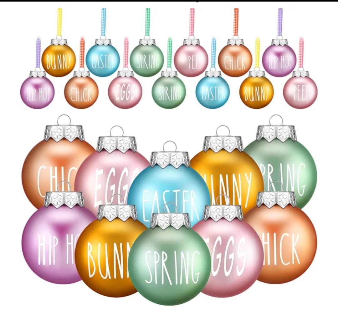 Vinsot 12 Pieces Spring Hanging Ornaments Plastic Egg Decorations Decorative Easter Ball Ornaments Bunny Chick Spring Hanging Baubles for Home Tree Party Decor