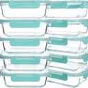 10 Pack 22 oz Glass Meal Prep Containers, Food Storage Containers with Lids, Airtight Leakproof Lunch Containers for Kitchen, Freezer, Microwave, Dishwasher Safe (Mint Green)