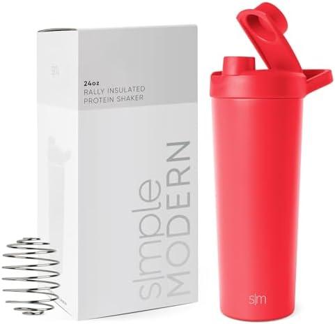 Simple Modern Stainless Steel Shaker Bottle with Ball 24oz | Metal Insulated Cup for Protein Mixes, Shakes and Pre Workout | Rally Collection | Radiate Red