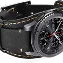 Compatible with Samsung Galaxy Watch 7/6/5/4/Watch 42mm/Watch 3 41mm/Active 40mm/Active 2/Gear S2 Classic/Sport /Fossil Q Gazer/Ticwatch 2/Garmin Vivoactive 3 Bands, 20mm Vintage Cuff Genuine Leather Band Strap for Men Women (Black)