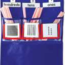 Carson Dellosa 12.75" x 15.25" Blue Deluxe Math Pocket Chart, Counting Caddy with Number, Base Ten, and Blank Cards, Straw Place Value Manipulatives, Homeschool and Classroom Organization