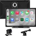 9'' Wireless CarPlay Screen for Car, Apple Car Play & Android Auto Car Stereo HD Touchscreen with 4K Dash Cam & 1080P Backup Camera, GPS Navigation & Mirror Link, for Most Vehicles