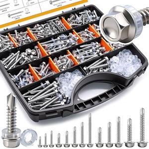 weideer 840pcs #14#12#10#8 Self Tapping Screws for Metal,410 Stainless Steel Screws Assortment Kit, Hex Washer Head Quick Tapping Self Drilling Screw with Rubber Washer (420 Sets) K-189