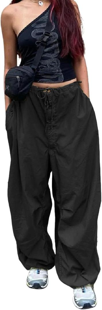 YAHUIUL Cargo Pants Women, Parachute Pants for Women Baggy Low Waist Zipper Y2K Pants Light Baggy Jogger Relaxed, XL
