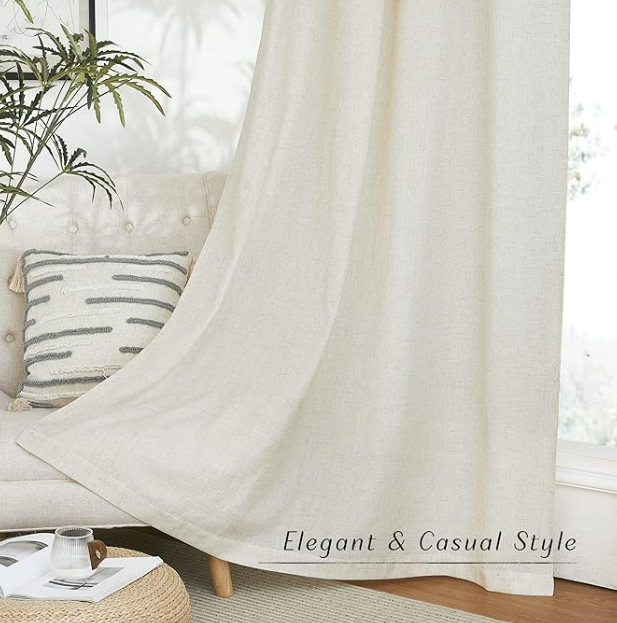 NICETOWN Natural Linen Curtains 84 inch Long 2 Panels Set, Grommet Top Thick Linen Burlap Semi Sheer Vertical Drapes Privacy Assured with Light Filtering for Bedroom/Living Room, W55 x L84