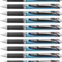 Pentel EnerGel Deluxe RTX Retractable Liquid Gel Pens, Fine Point, 0.5 mm, 54% Recycled, Blue Barrel, Black Ink, Pack Of 12 Pens