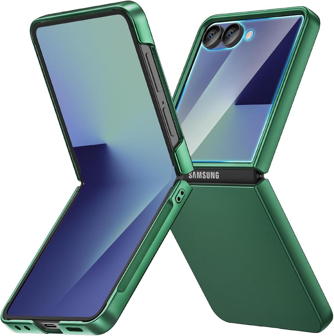 Ruky for Galaxy Z Flip 7 Case, Hard PC Ultra Slim Shockproof Protective Cover, Support Wireless Charging Full Body Drop Protection Cover for Samsung Galaxy Z Flip 7, Dark Green