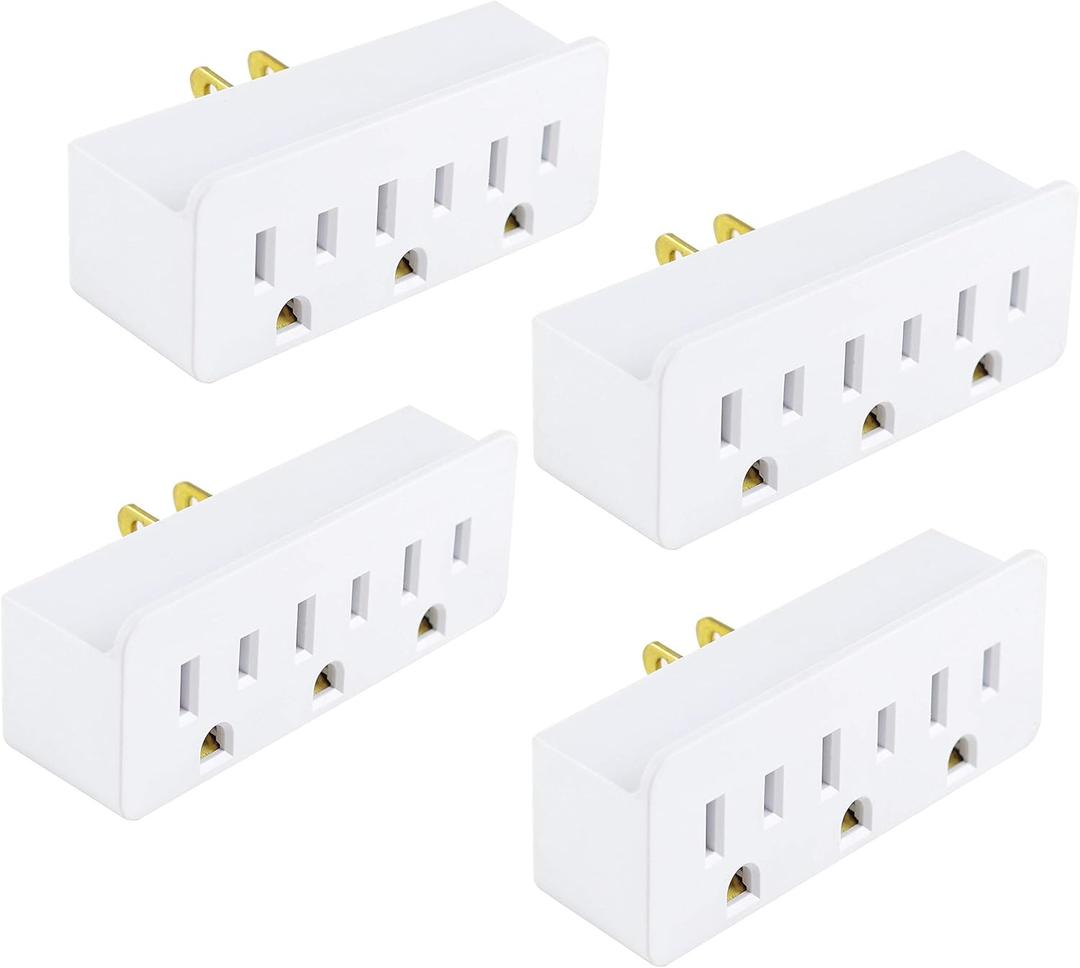 3 Outlet Adapter Extender, 3 Way Grounded Plug Splitter, 1 to 3 Plug outlet splitter, White, 4PACK