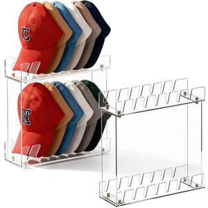 Happyseason 2 Pack 2-Tier Hat Organizer for Baseball Caps, Acrylic Baseball Cap Display Stand, Hat Rack Two Levels, Hat Organizer Shelf for Closet, Hat Holder Holds 28 Caps
