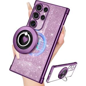 for Samsung Galaxy S23 Ultra Case - Women Glitter Bling Compatible with MagSafe Ring Stand Magnetic Phone Case Cute Girls Sparkly Girly Luxury Elegant for Samsung S23 Ultra Cases - Purple