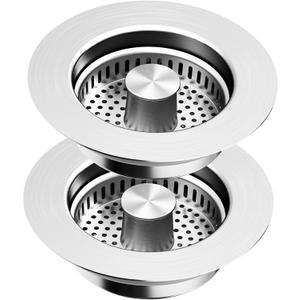 2 Pack Kitchen Sink Drain Strainer & Stopper with Basket, Stainless Steel Drain Plug Cover Catcher for Food Waste - Sink Accessories for Home or Kitchen Sink Shroom Fit US Standard 3-1/2'' Drain Hole