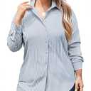 IN'VOLAND Women's Plus Size Button Down Shirts Casual Plus Size Boyfriend Shirt Long Sleeve Striped Blouse, 18W