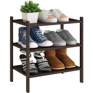 BMOSU 3-Tier Bamboo Small Shoe Rack Premium Stackable Shoe Shelf Storage Organizer for Hallway Closet Living Room Entryway Organizer(Brown) (Small-3-Tier17*11*18.3inches, Brown)
