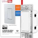 UltraPro Z-Wave Smart Rocker Light Dimmer with QuickFit and SimpleWire, 3-Way Ready, Compatible with Alexa, Google Assistant, ZWave Hub Required, Repeater/ Range Extender, White Paddle Only, 39351