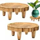 2 Pack Small Wood Stool Display Stand, 8.5 Inch Mini Plant Risers for Decor, Farmhouse Plant Flower Pot Holder, Footed Pedestal Tray for Candles, Soap, Garden, Patio, Home, Kitchen, Bathroom