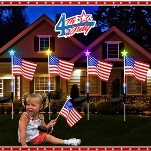 US Flag Solar Garden Lights, 7 Color Changing American Flag Light 4th of July Decorations Lights Patriotic Solar Lights Outdoor for Independence Day Memorial Day Garden Yard - 4 Pack