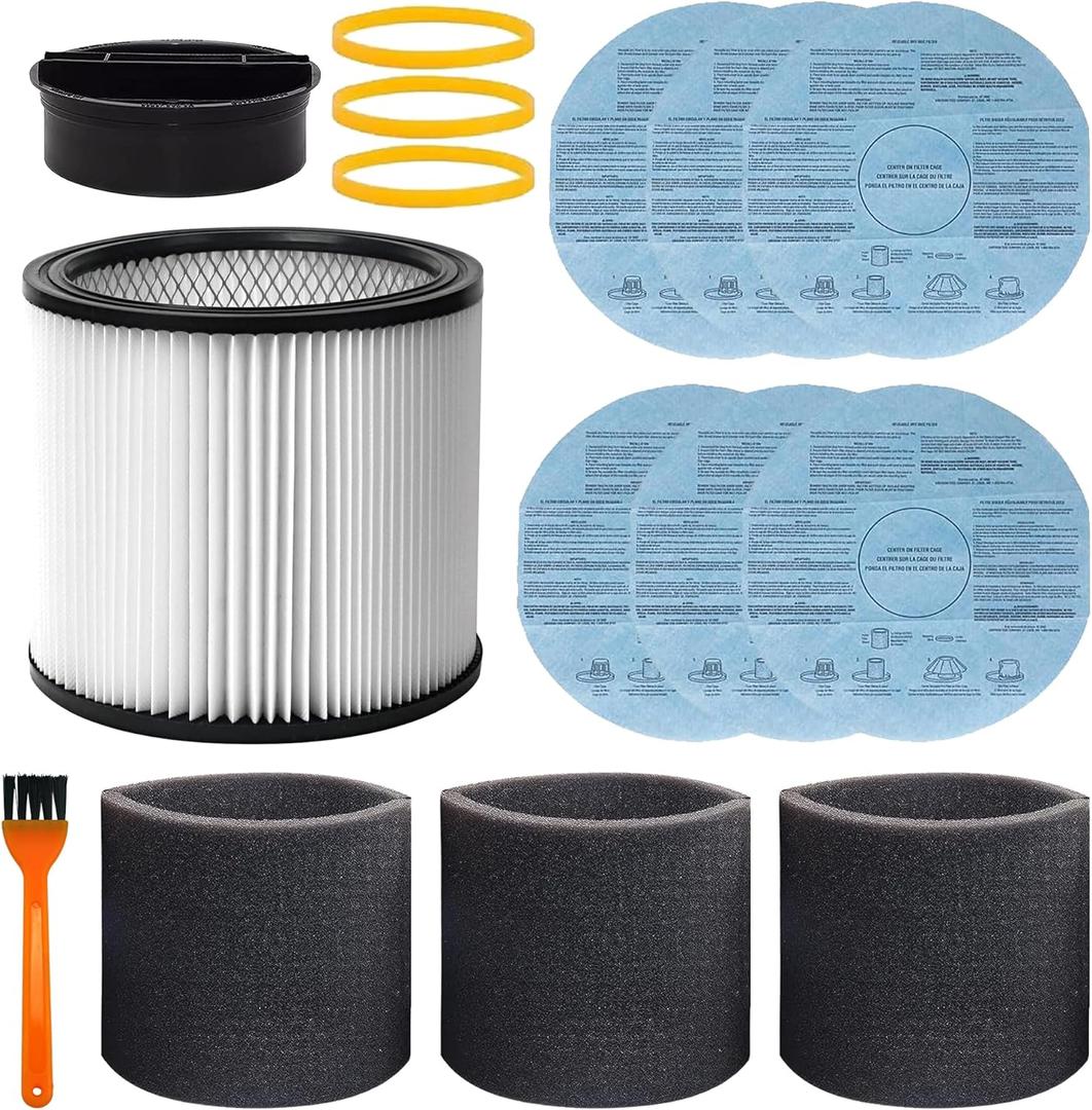 Filter Replacement 90304, 90107 dry filter, 90585 Foam Sleeve Fit for shopvac 90304, 90350, 90333,903-04-00, 9030400,5 Gallon Up Wet/Dry Vacuum Cleaners, 15 Pack Filter Replacement 90304, 90107 dry filter, 90585 Foam Sleeve Fit for shopvac 90304, 90350, 90333,903-04-00, 9030400,5 Gallon Up Wet/Dry Vacuum Cleaners, 15 Pack