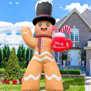 2025 Huge Christmas Inflatable Gingerbread 14FT Giant Gingerbread Man with Mug Christmas Inflatables Outdoor Decoration Xmas Big Blow Up Yard Decor with Built-in 7 LED for Yard Garden Lawn