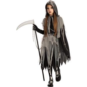 Spooktacular Creations Girl Grim Reaper Costume with Gloves and Tights Glow in the Dark, Scary Halloween Costume (Large( 10 - 12 yr ))
