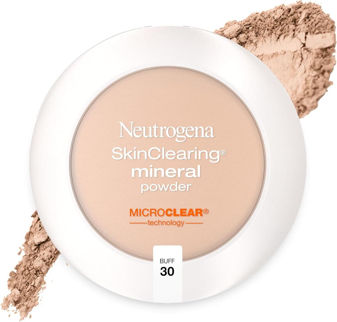 Neutrogena SkinClearing Pressed Mineral Powder Compact for Acne Prone Skin, Oil Absorbing Acne Makeup with Salicylic Acid helps to Cover, Treat & Prevent Breakouts, Buff 30,.38 oz
