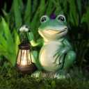 IOKUKI Solar Garden Statues Frog,Outdoor Statues with LED Lantern,Frog Garden Figurine Lights,Garden Decor for Outside Patio,Yard,Lawn Housewarming Gifts