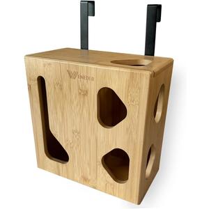 Trash Bag Dispenser & Grocery Bags Holder by Weneder - Bamboo 2 in 1 Kitchen Organizer for Garbage and Plastic Bags - Under Sink Storage, Over Cabinet Door and Wall Mounted - Wooden Home Organizers