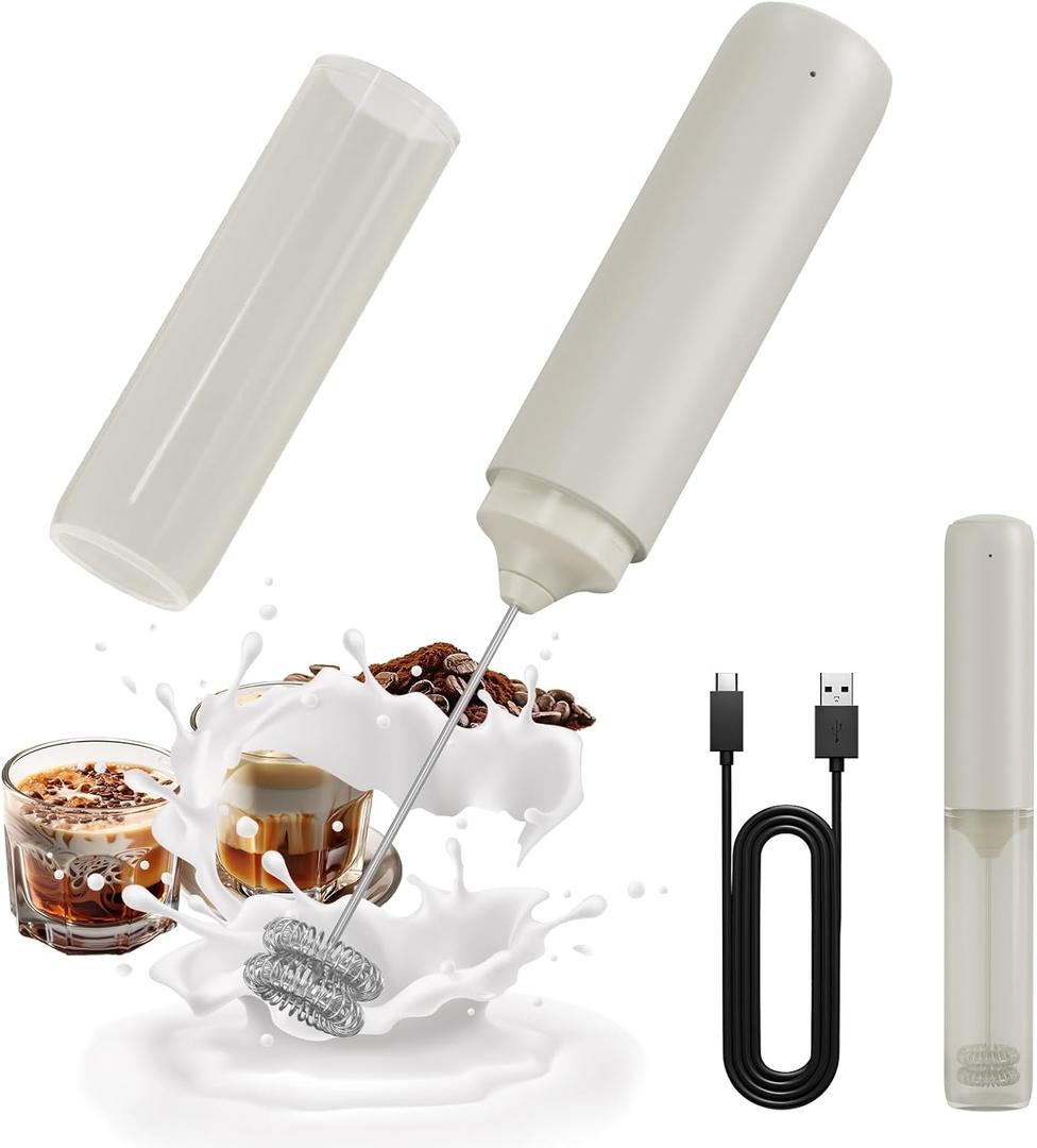 CIRCLE JOY Portable Rechargeable Milk Frother Hanheld, Dual Spring Whisk Electric Coffee Frother Wand Drink Mixer for Matcha Lattes Cappuccino, Kitchen Gifts, Beige