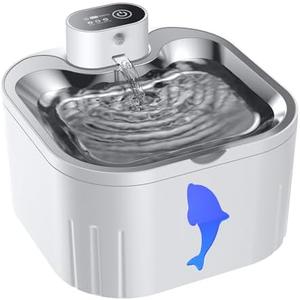 Wireless Cat Water Fountain Stainless Steel, 101oz/3.2L Cat Fountain Battery Operated, Cordless Pet Water Fountain for Cats & Dogs with Motion Sensor, Ultra Quiet Pump, Multi-Filtration