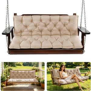 Porch Swing Cushions, 60x40 Inch Outdoor Bench Cushion, Waterproof Swing Cushions for Outdoor Furniture, 3 Seater Patio Seat Cushion with Backrest for Loveseat, Settee, Beige