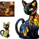 Cat Lamp,2026 New Series Art Desk Lamp, Dyed Resin Vintage Cat Lamp, Resin Bedside Table Lamp, Cute Pet Cat Theme LED Desk Lamp, for Bedroom, Warm Animal Night Light, Home Decor & Gift(A)