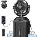 NYXQUARK Portable Misting Fan with 25000mAh Reverse Charging & Remote Control, Auto-Oscillating LED Outdoor Cooling Fan, Stepless Speed, Waterproof Design for Camping, Patio, Pets, Garden Use (Black)