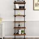 HOMEKAYT Industrial Pipe Shelf Rustic Wood Wall Shelf Ladder Bookshelf Wall Mounted Storage Decor Shelf for Home, Office, Living Room(6-Tier)-Black, 24''L