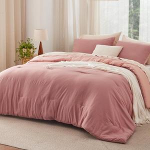 Bedsure Full Comforter Set, Pink Clay Soft Prewashed Bedding for All Seasons, 3 Pieces GentleSoft Bed Set, 1 Lightweight Comforter (82"x86") and 2 Pillowcases (20"x26")