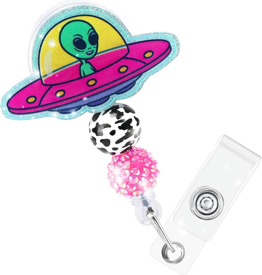 Namifin Retractable Badge Holder Funny Alien Retractable Badge Reels Lightweight Badge Reel with ID Clip for Nurse, Work, Office Workers, Nurses, Nursing, Doctor Custom Supplies Gifts