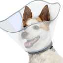 Supet Dog Cone for Dogs After Surgery, Comfortable Dog Cones to Stop Licking, Soft Dog Cone with Protect Neck Fabric, Protective Elizabethan Collar for Medium Small Dogs Transparent S (S (Neck:11.5-12.7 in))