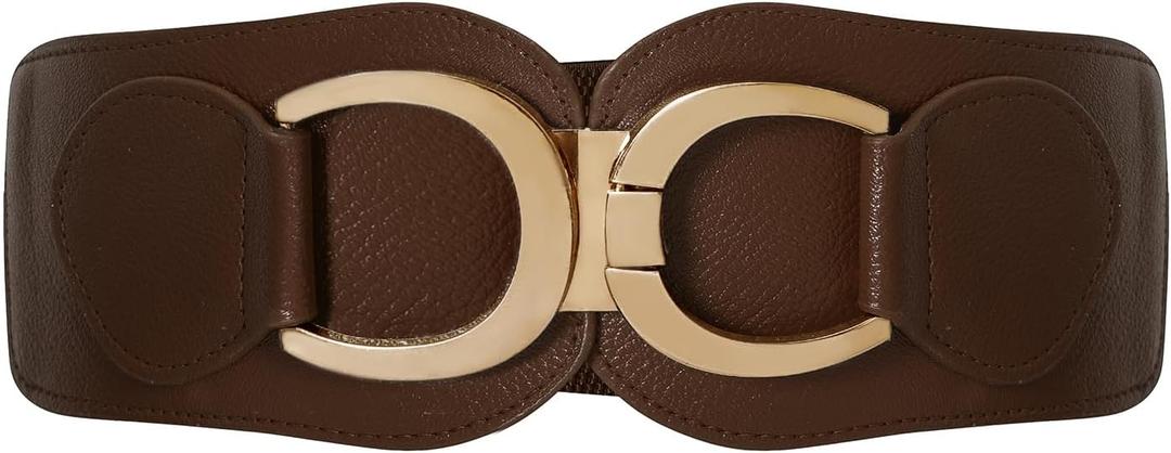 Women Wide Belt Stretchy Gold Buckle Elastic Vintage Waist Belts for Coats Dresses (L: Fit Waist Size 39"-44", Coffee)