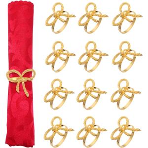 Gold Bow Napkin Rings Set of 12 Butterfly Bowknot Napkin Rings Holder Gold Bow Tie Serviette Buckles Wedding Napkins Ring for Baby Shower Birthday Party Table Setting Christmas Decor