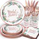 Gudvilla Rose Gold Bridal Shower Decorations, 168Pcs Bridal Shower Plates and Napkins Sets, Floral Paper Plates Serve 24, Love is In Bloom, Bride To Be, Wedding Shower, Bachelorette Party