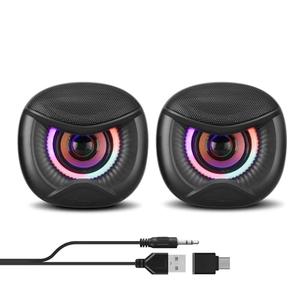 Elimavi USB Computer Speakers for RGB Lighting, PC Speakers with a USB-C Interface are Suitable for Desktop Laptop Monitor, Owl Eye Design, Colorful Lights