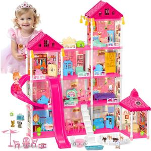 keefun Doll House Play House Princess Castle Building Toys for Girls, Big Pretend Play Dollhouse, Idea Birthday Gifts Toys for Girls Ages 3-8
