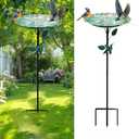 PLENORA Bird Bath for Outside, Metal Birdbath Freestanding Bird Bath & Birdfeeder with 3-Pronged Base, Using for Outdoors Garden Patio Yard, Green