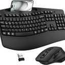 Wireless Keyboard and Mouse Combo, 2.4G Full Size Wave Keys Ergonomic Keyboard with Wrist Rest, Phone Holder, 3-Level DPI Adjustable Wireless Ergonomic Mouse for Windows, Mac Desktop/Laptop/PC(Black)