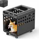 Acrylic Dog Crate, Puppy Dog Kennel Indoor with Wheels for Small/Medium Size Pet, Stylish Safe & Easy Cleaning Side Table Dog Cage-Small Black