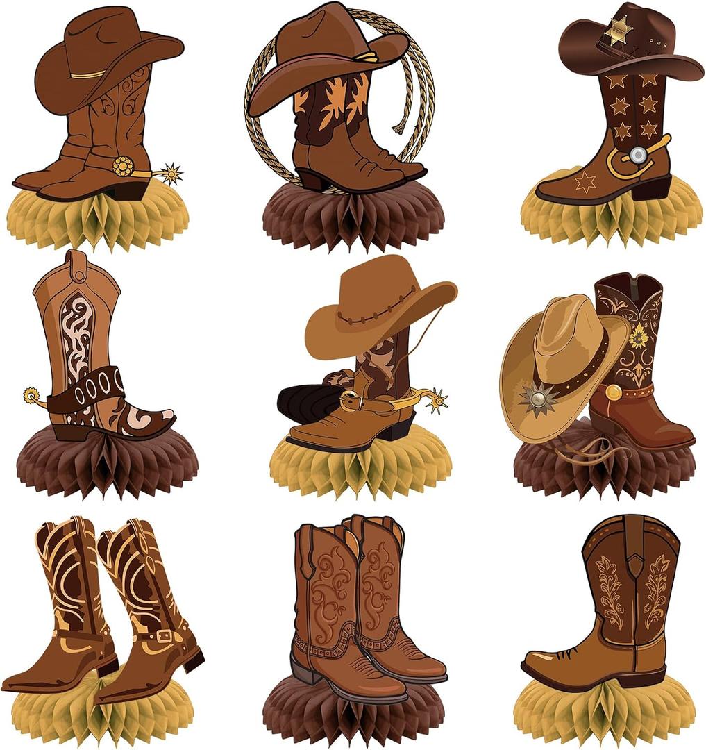9 Pcs Western Party Decorations Western Cowboy Boot Centerpieces for Tables Cowboy Table Decorations Western Table Decor Supplies