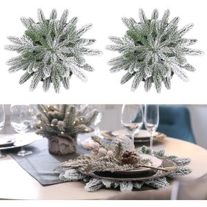 6 Pcs Christmas Norfolk Pine Placemat Spray Snow Christmas Round Placemats Winter Place Mats Dining Table Mats for Xmas Party Decorations