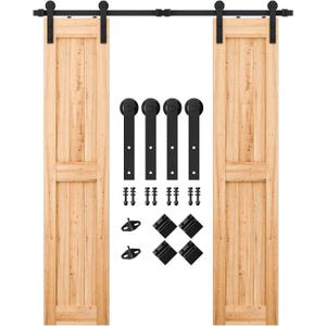 SMARTSTANDARD 6FT Heavy Duty Double Door Sliding Barn Door Hardware Kit,Smoothly and Quietly-Easy to Install-Includes Step-by-Step Installation Instruction Fit 18" Wide Door Panel