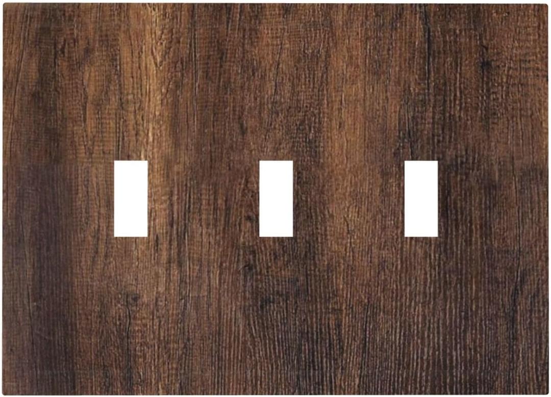 Decorative Light Switch Plate Covers Vintage Brown Wood Plank Texture 3 Gang Light Switch Cover Plate Triple Toggle Wall Plate Outlet Covers for Farmhouse Cabin Home Decor (3-Gang Toggle/ 6.7x 4.8 IN)