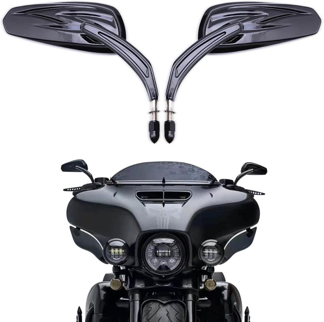 DREAMIZER Motorcycle Rear View Mirrors Handlebar Side Mirrors for Street Glide Road Glide Electra Glide CVO Sportster Road King Softail Fatboy Cruiser Touring - Black,Snake Eye