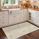 Madane Washable Area Rug 2x4, Small Entryway Rug Non-Slip Vintage Door Mat Indoor Entrance, Low Pile Floor Carpet Runner for Inside Front Door Kitchen Entry Laundry, Beige/Blue