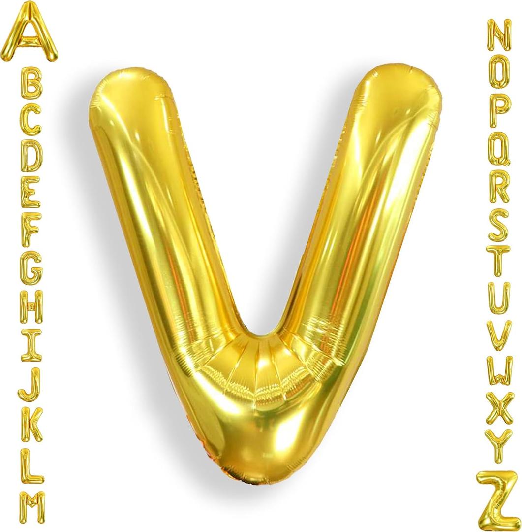 AULE 40 Inch Big Letter Balloon Gold V Large Foil Helium Alphabet Balloons A-Z for Birthday Anniversary Graduation New Year Party Decoration Supplies